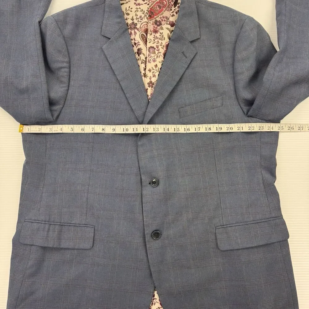 Alan Flusser Mens 48R Blue Plaid Sport Coat Blazer Paisley Lining 2 Button
